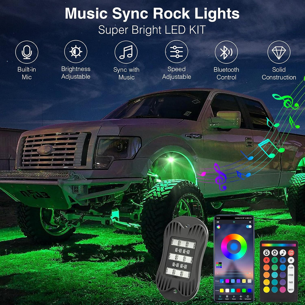 RGB Led Rock Lights for Trucks Exterior, 6 Pods, Waterproof, Pack of 2 D530
