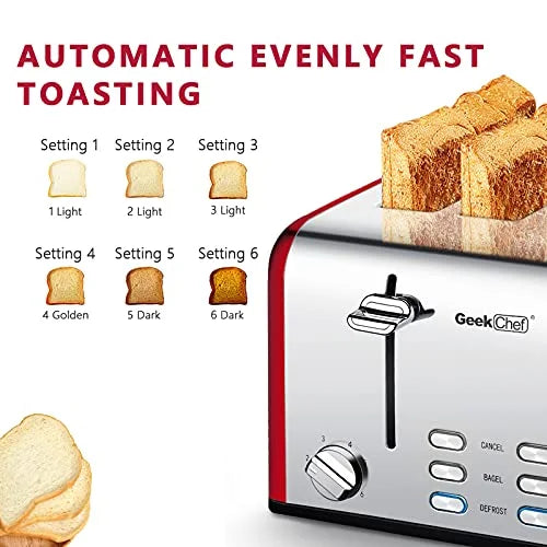 4 Slice Extra Wide Slots Stainless Steel Toaster X7292