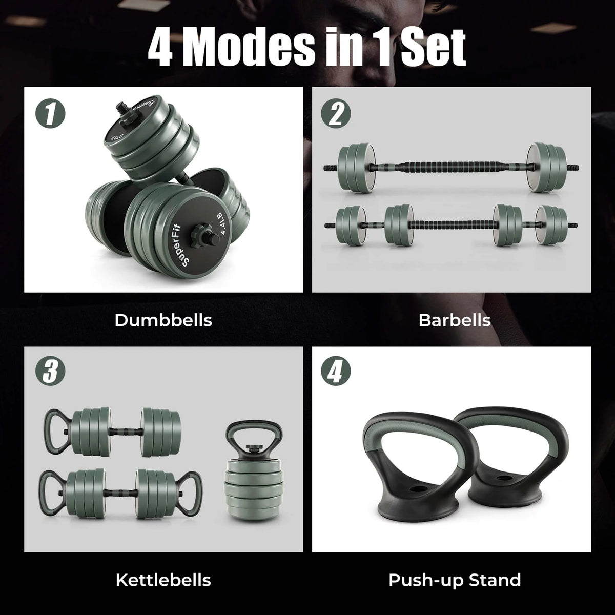 4 in 1 Adjustable Dumbbell Set 92lbs Q234766