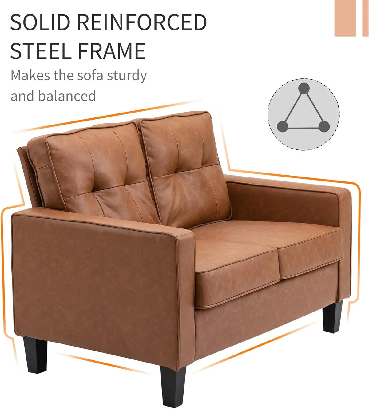 Brown 2-Seater PU Leather Loveseat J489