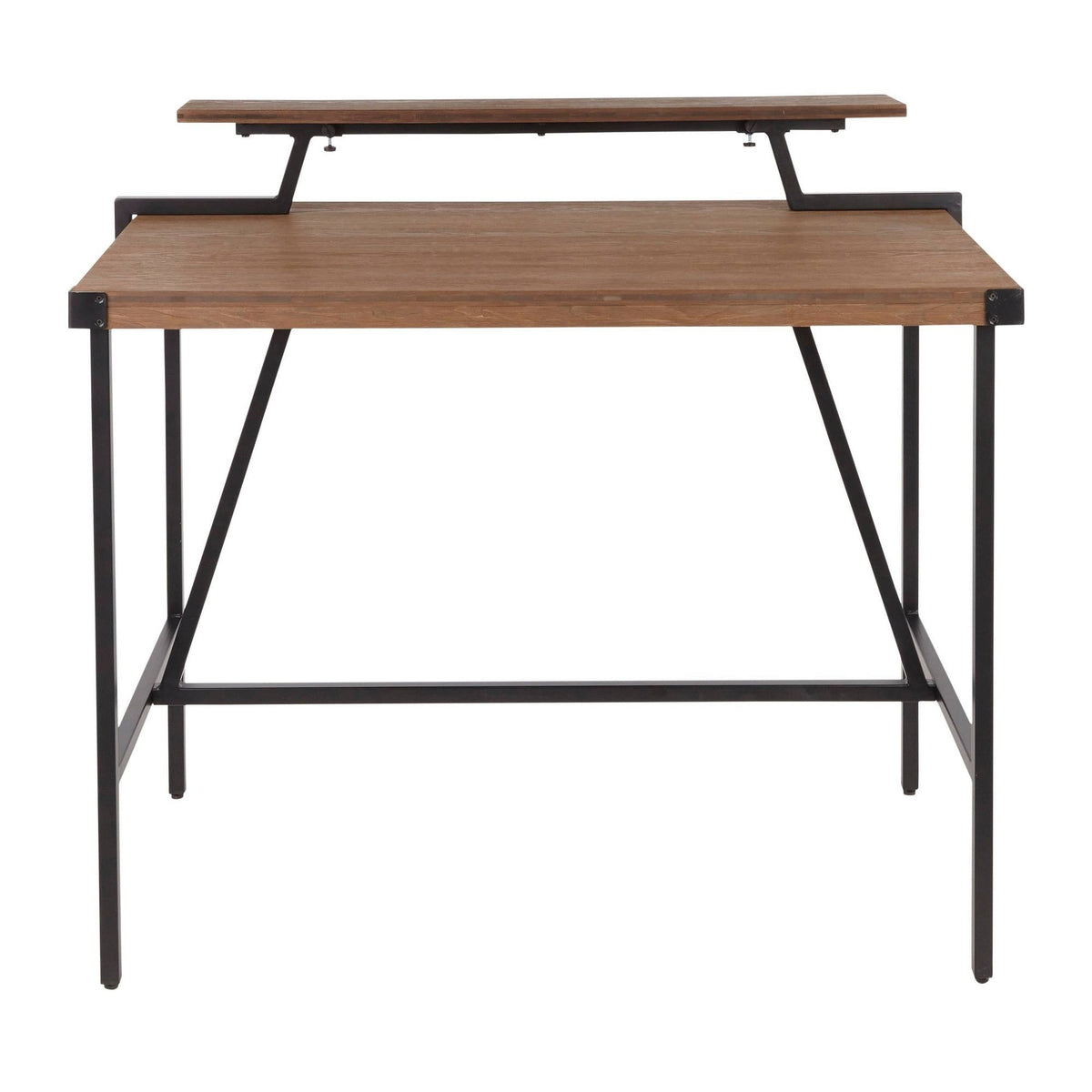 Industrial Counter Table in Black Metal and Brown Wood J757