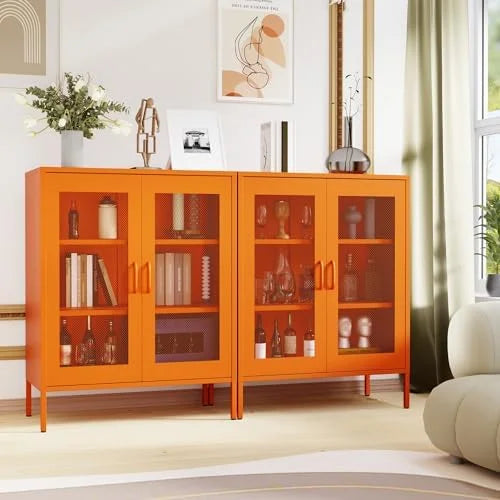 Black Metal 5-Tier Cabinet with Doors and Shelves Z912052