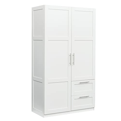 White Tall Kitchen Pantry Cabinet with 2 Doors and 2 Drawers H170553