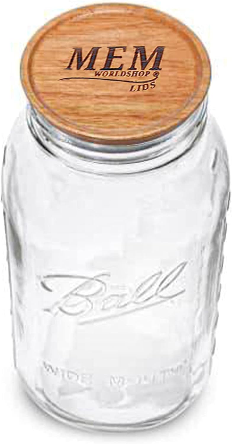 Wide Mouth 64 oz Half Gallon Mason Jar with Wooden Storage Lid V221