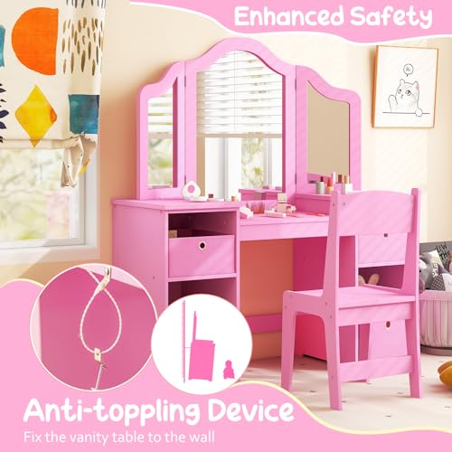 White Kids Vanity with Tri-fold Mirror N6296