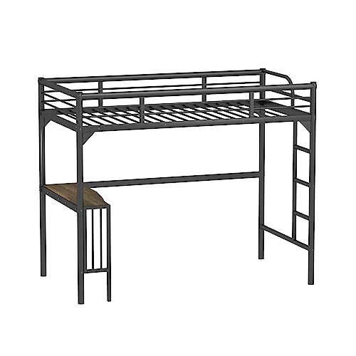 Black Metal Loft Bed Twin Size with Desk and Ladder O190