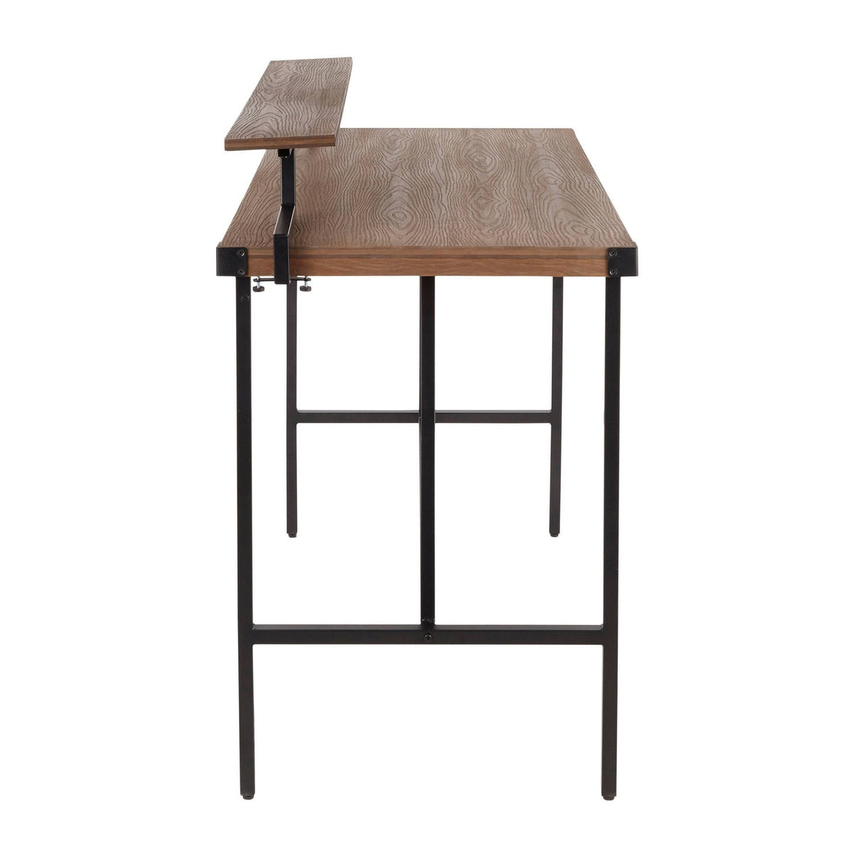 Industrial Counter Table in Black Metal and Brown Wood J757