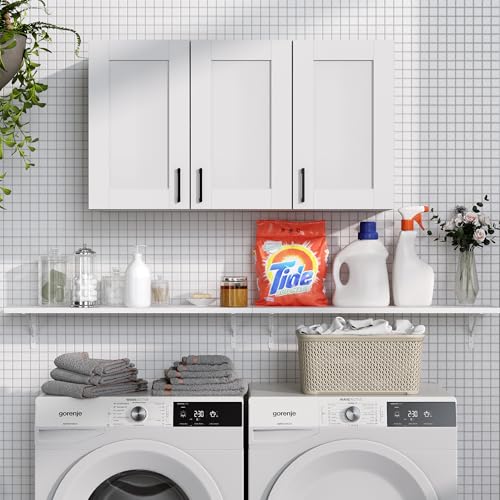 White Laundry Room Cabinets and Storage with 4 Doors and Adjustable Shelf O104516