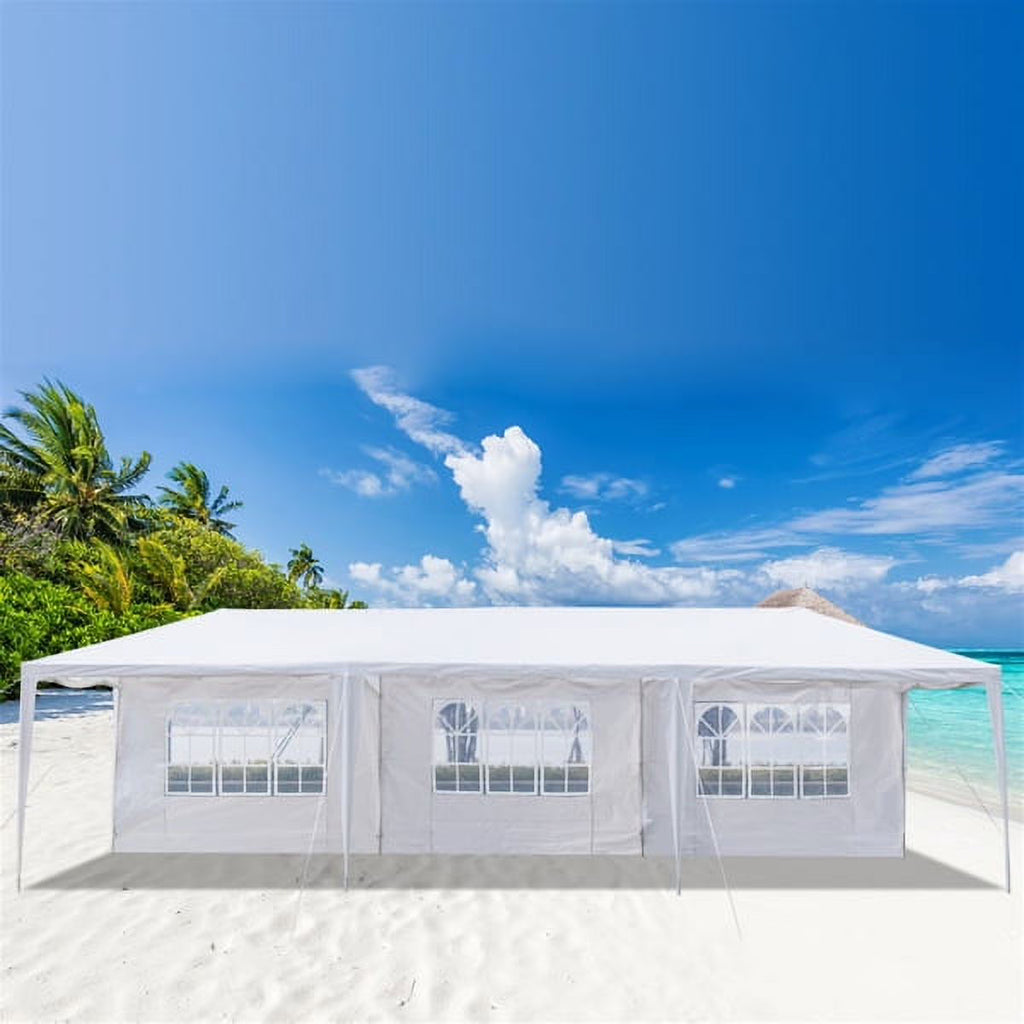 White 10' x 30' Canopy Tent with 7 Removable Sidewalls and Carry Bag P938706