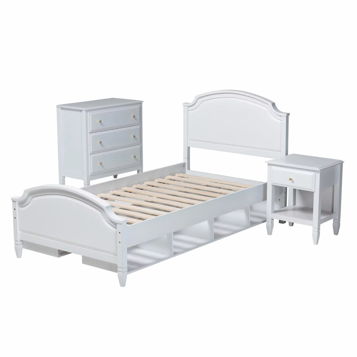 White Wood Twin Size 3-Piece Bedroom Set Q94017