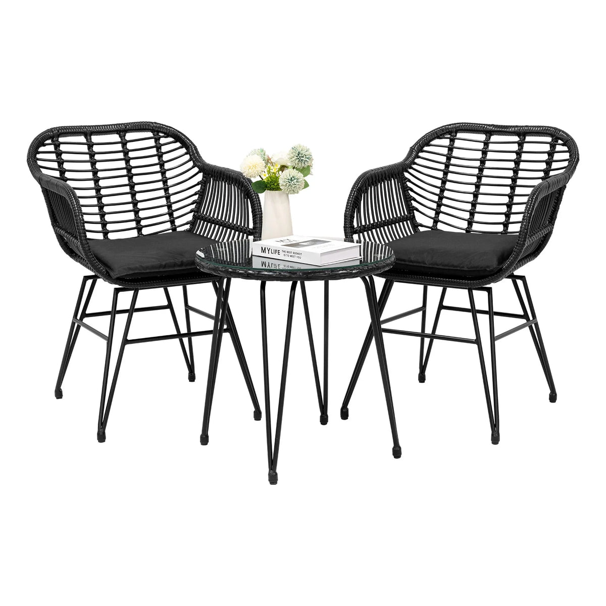 3 Piece PE Rattan Wicker Bistro Set with Cushions G318214