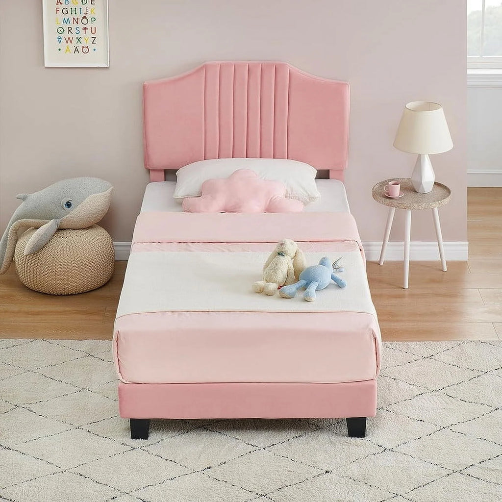 Twin Size Velvet Upholstered Platform Bed Frame with Headboard R12244