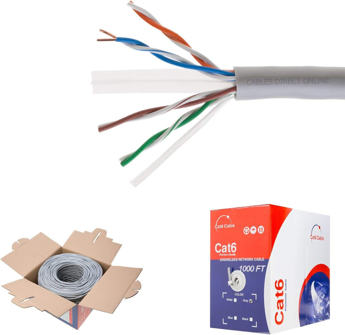 CAT6 1000ft UTP White Ethernet Solid Cable 23AWG A70141