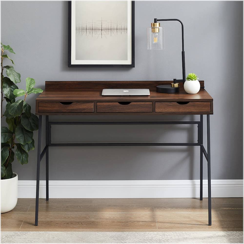 Industrial Wood 3-Drawer Computer Desk, Dark Walnut S2285