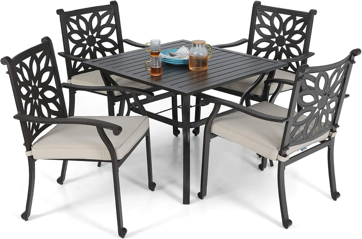 5 Pieces Patio Dining Set with 4 Chairs and 1 Square Table A9445