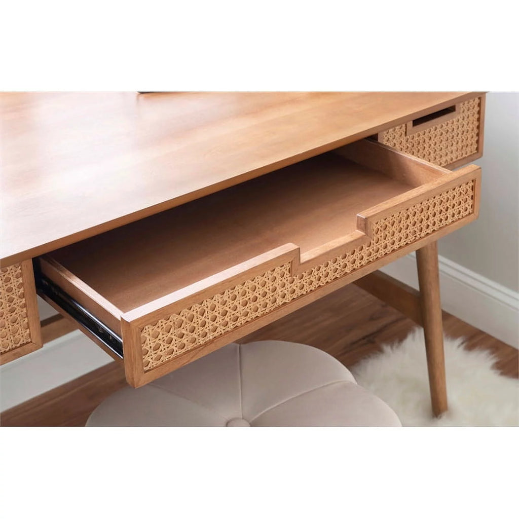 Natural Rattan Wood Desk with Drawers Z6574