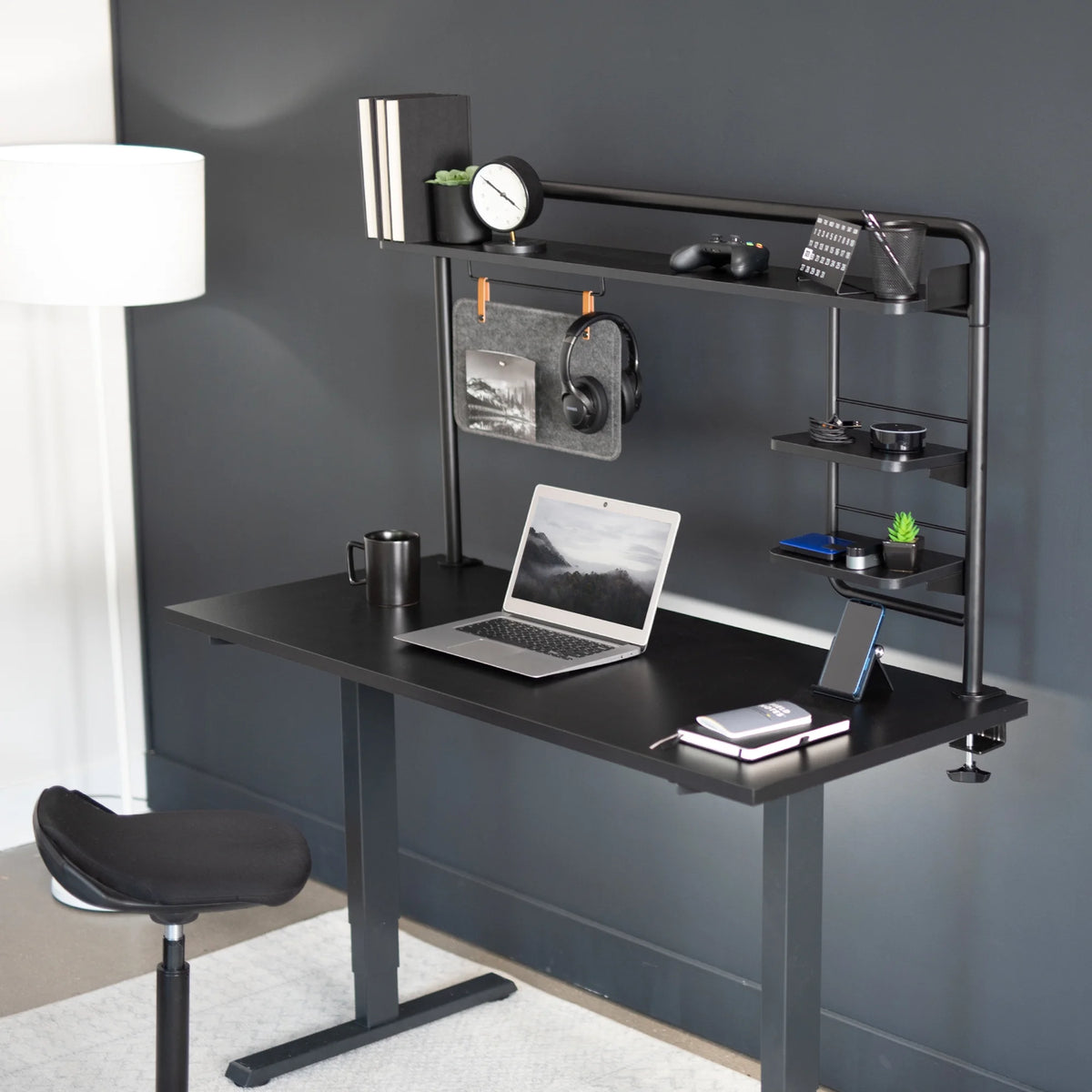 Clamp-on Desktop Shelving System with Magnetic Memo Board U93672