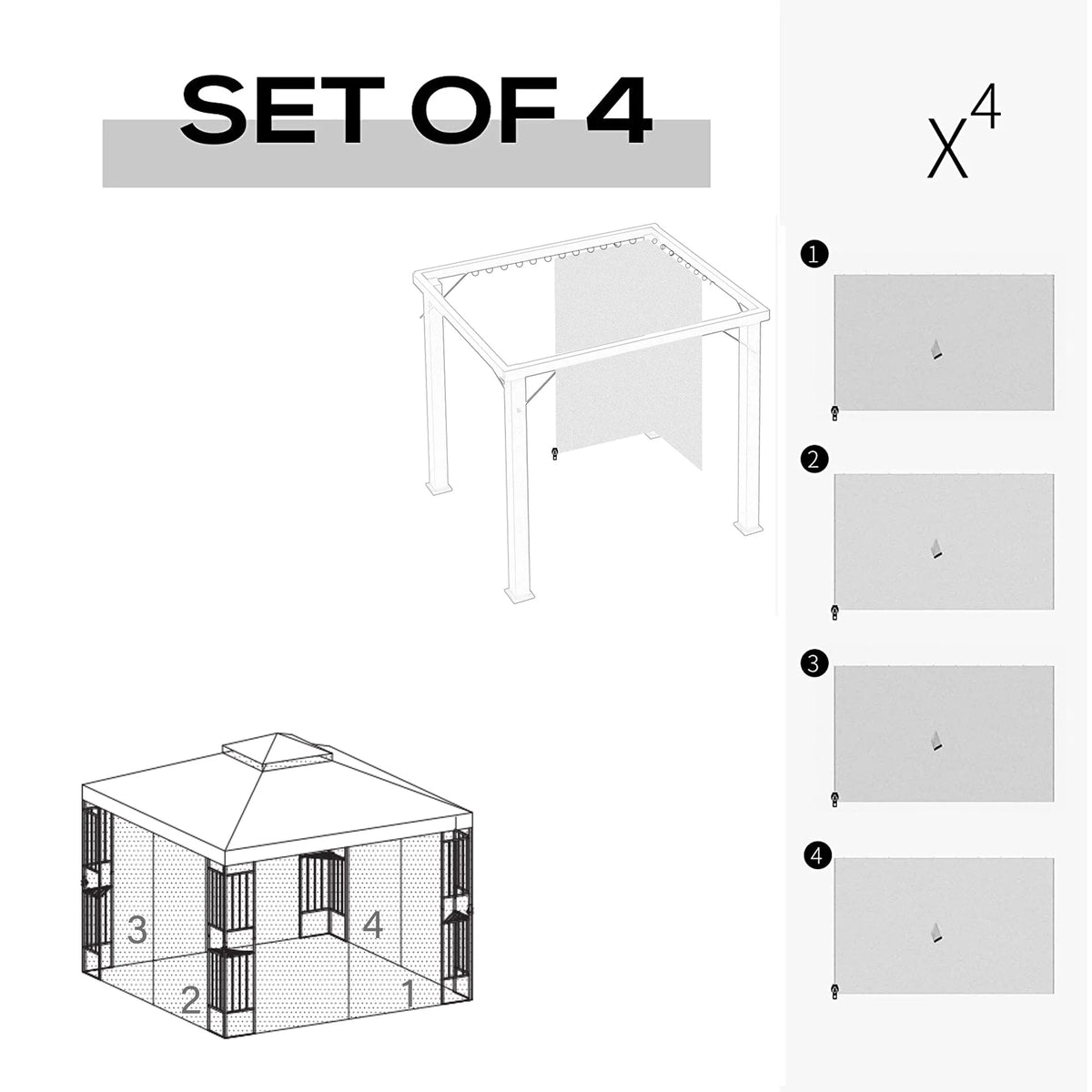 10x12 Ft 4-Side Gazebo Sidewall with Zippers C70110