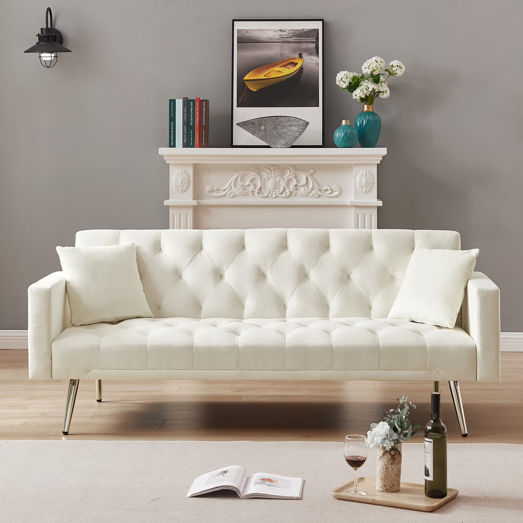 Cream White Convertible Folding Futon Sofa Bed I64712