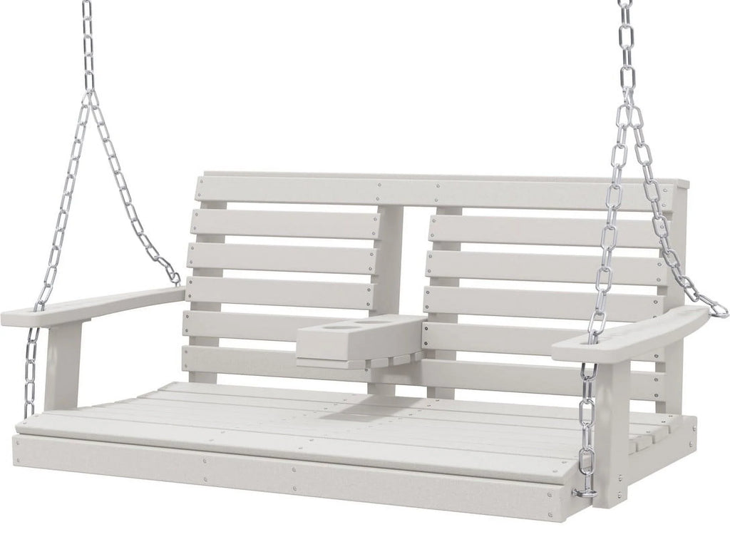 White 3 Person Plastic Hanging Porch Swing Bench Chair with Cup Holder C853227