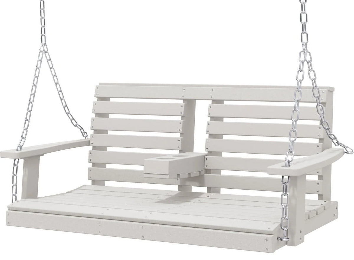 White 3 Person Plastic Hanging Porch Swing Bench Chair with Cup Holder C853227