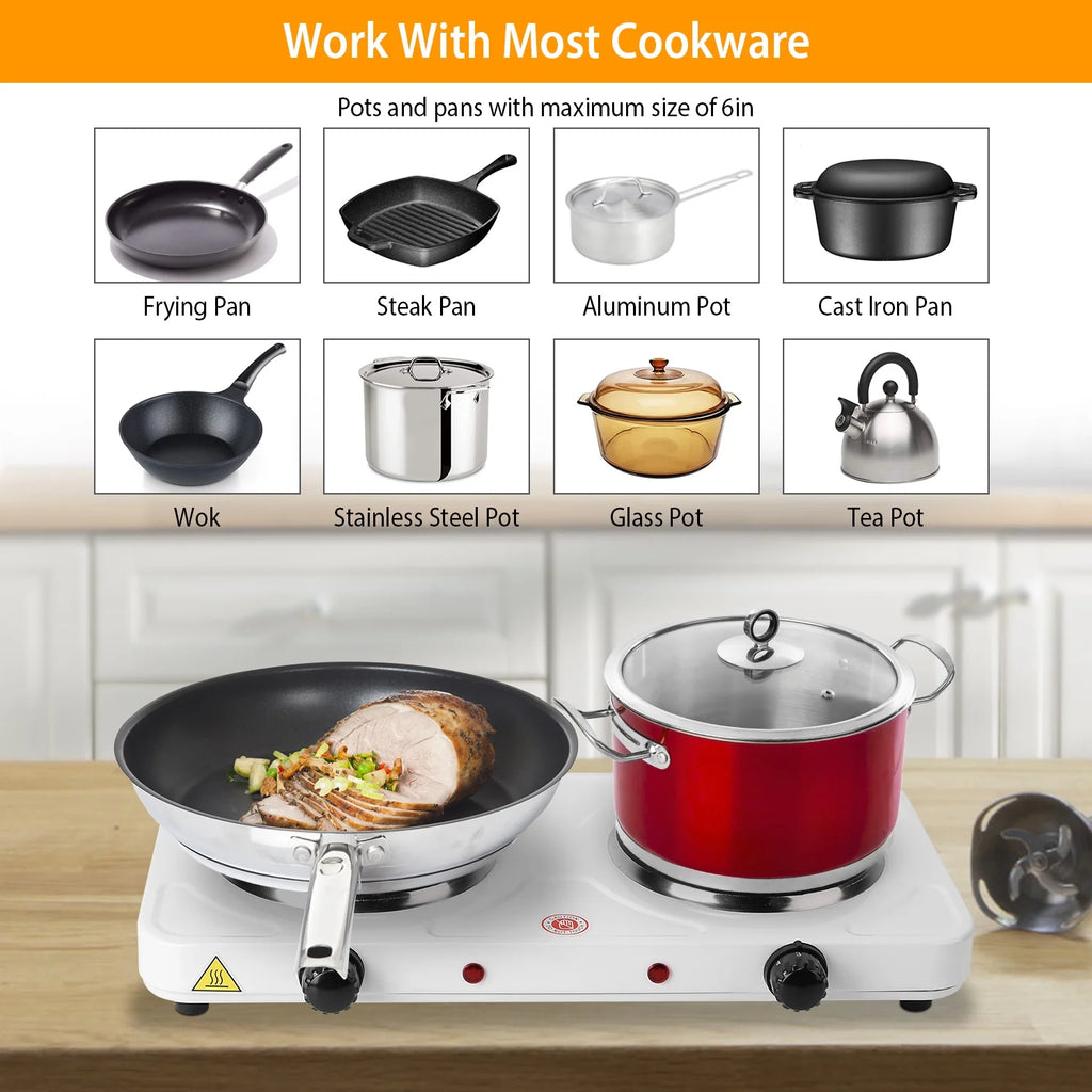 Electric Double Burner Portable Cooktop Countertop Dual Flat Burner Hot Plate Kitchen Cooker Stove with 5 Gear Temperature Control M5444