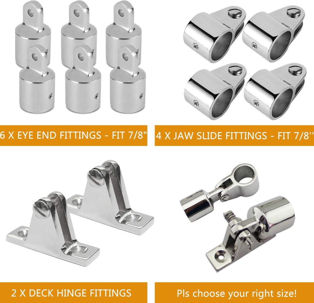 7/8 Bimini Top 3-Bow Stainless Steel Boat Hardware 12Set U534
