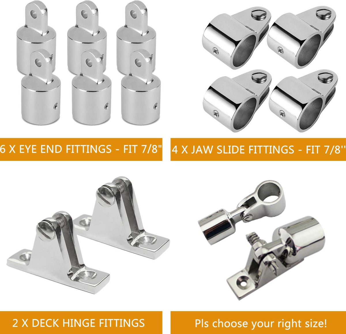 7/8 Bimini Top 3-Bow Stainless Steel Boat Hardware 12Set U534