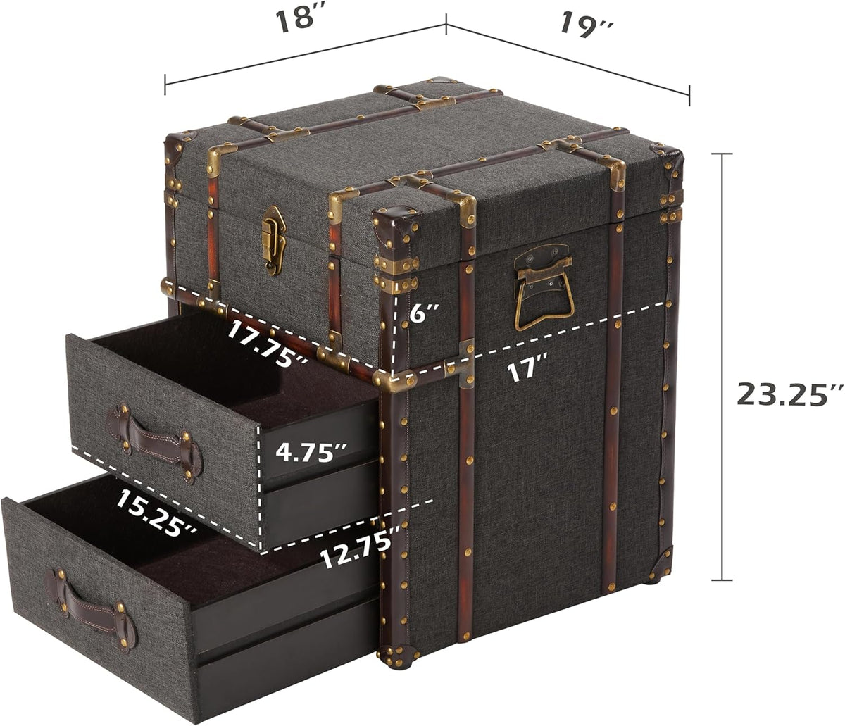 Grey Linen Storage Chest with Hinged Top F90395