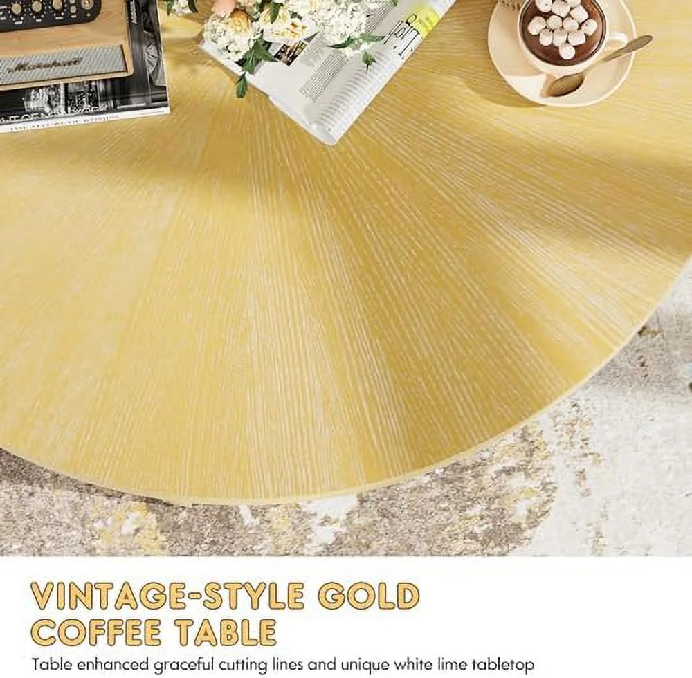 Round 2-Tier Solid Wooden Coffee Table with Shelf M643
