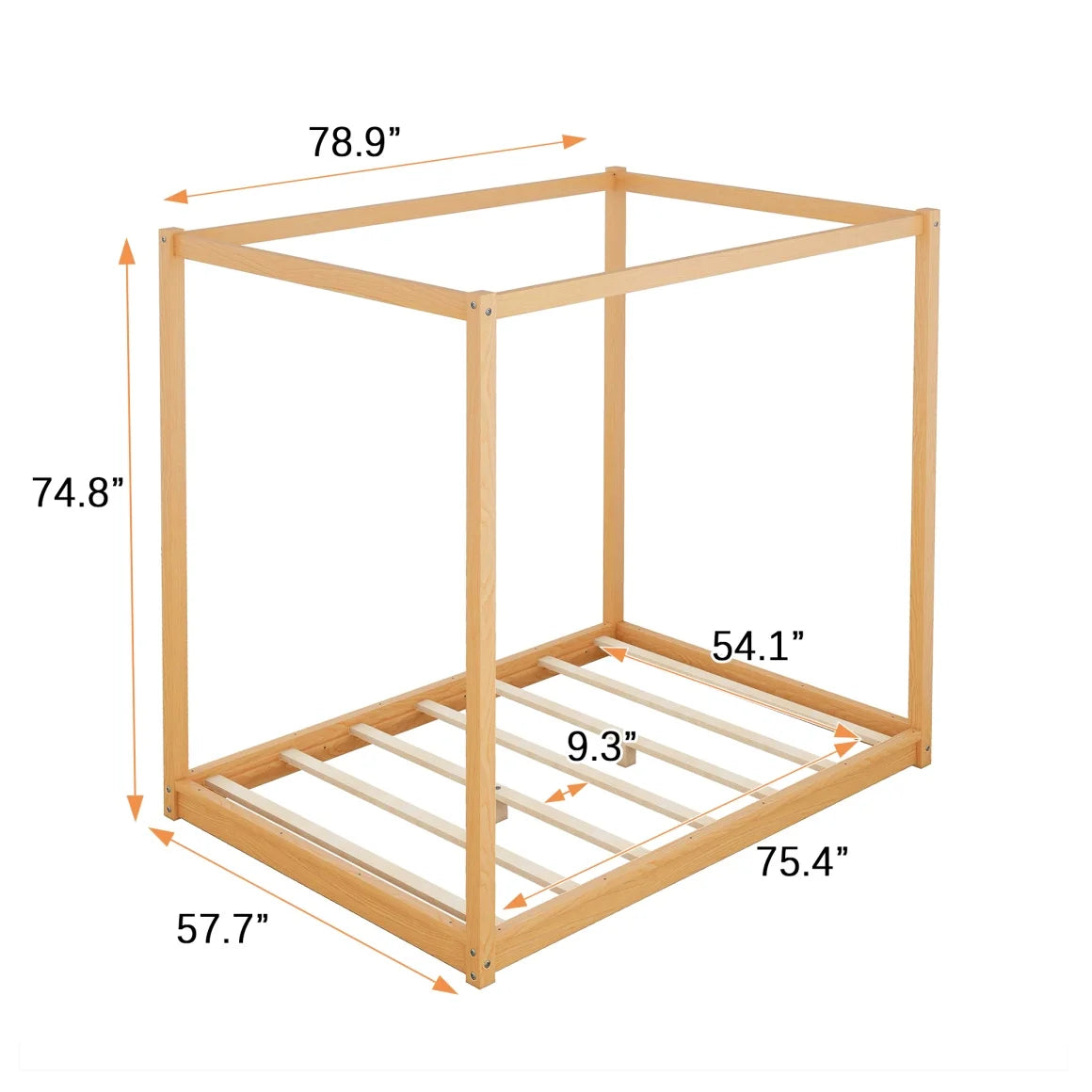 White Queen Size Wood Canopy Bed Frame with Headboard A257