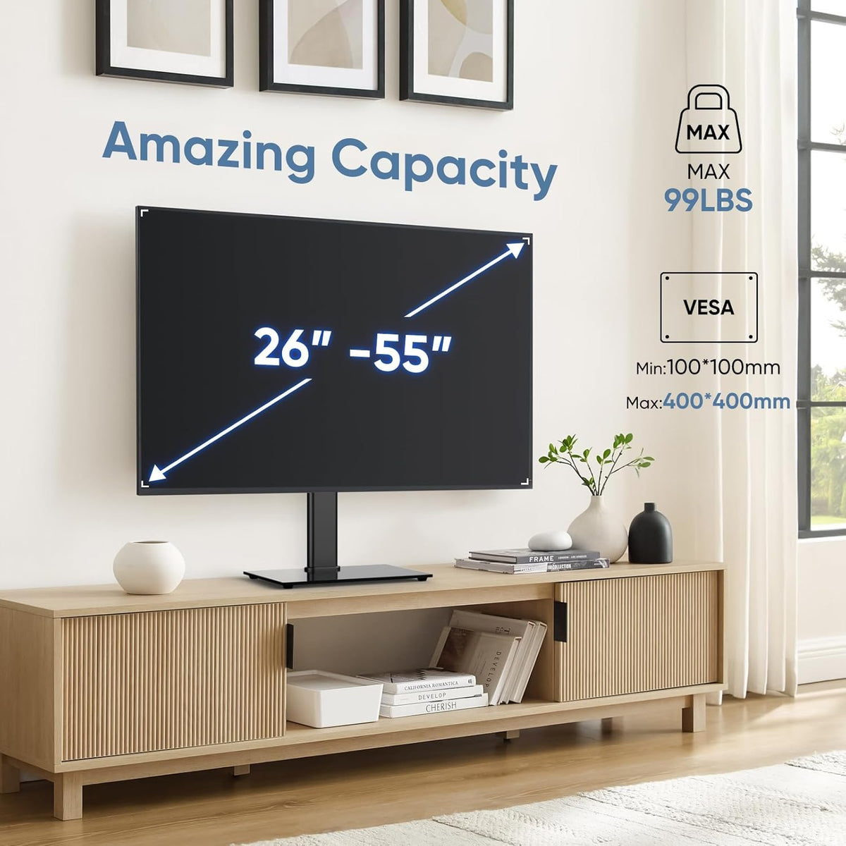 Height Adjustable Swivel TV Stand with Tempered Glass Base, Max VESA 400x400mm X25342