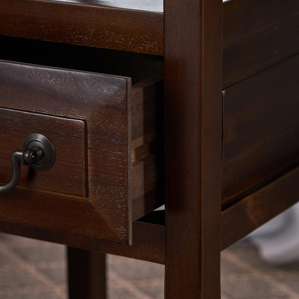 Brown Mahogany Acacia Wood Accent Table with Bottom Drawer C7080