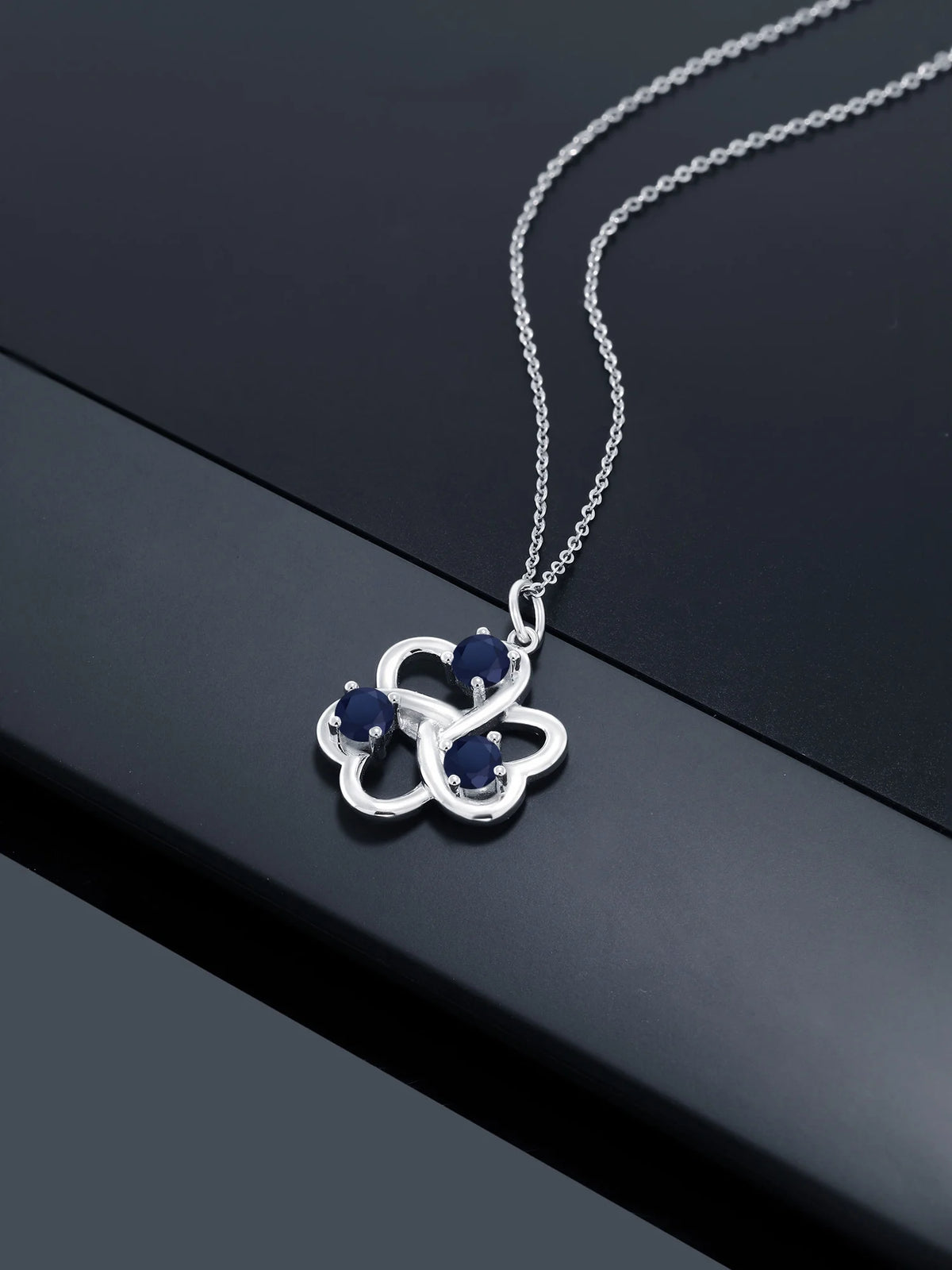 925 Sterling Silver Blue Sapphire Pendant With Chain S388888