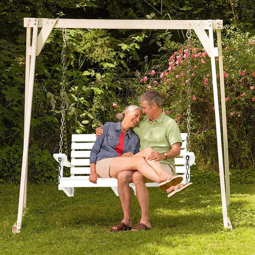 White 3 Person Plastic Hanging Porch Swing Bench Chair with Cup Holder C853227