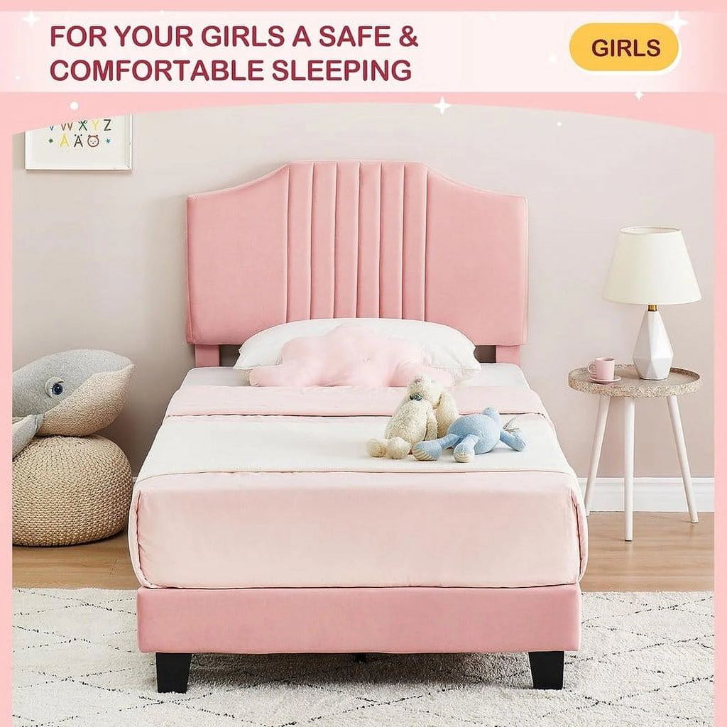 Twin Size Velvet Upholstered Platform Bed Frame with Headboard R12244