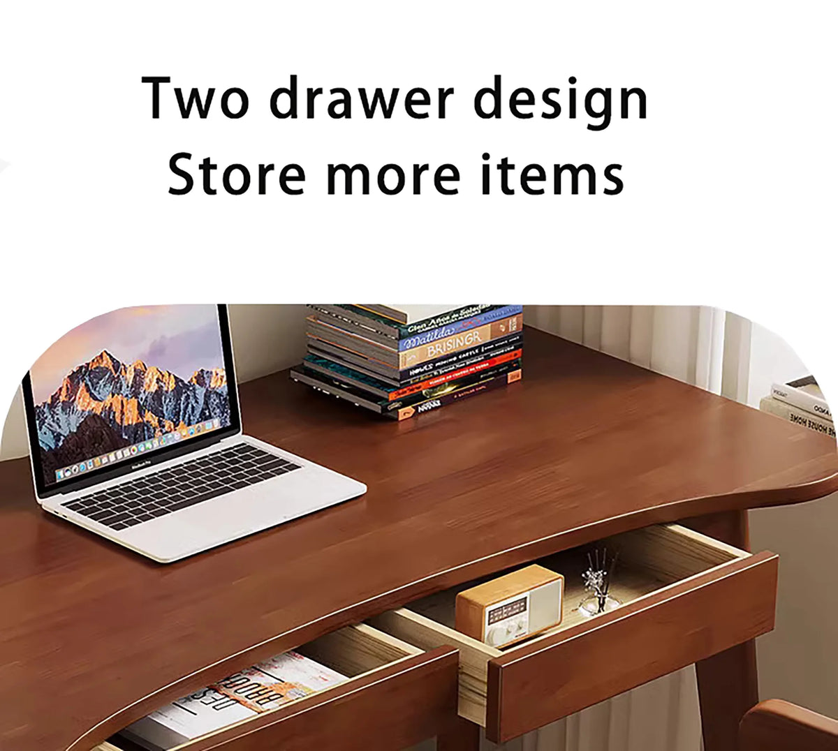 Kids Desk and Chair Set Wooden with Bookshelf and Two Drawers Q9184