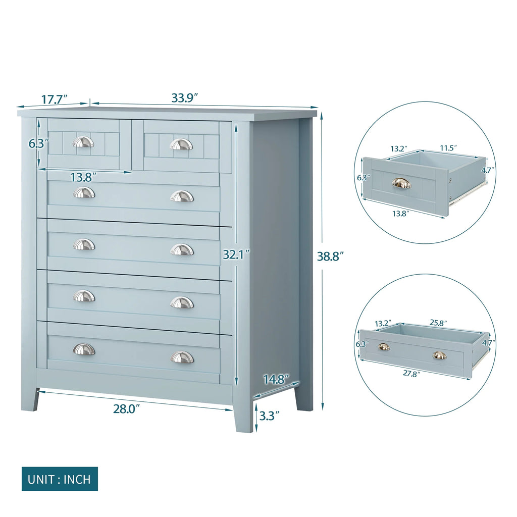 Antique Blue 4 Drawer Wooden Dresser A48526