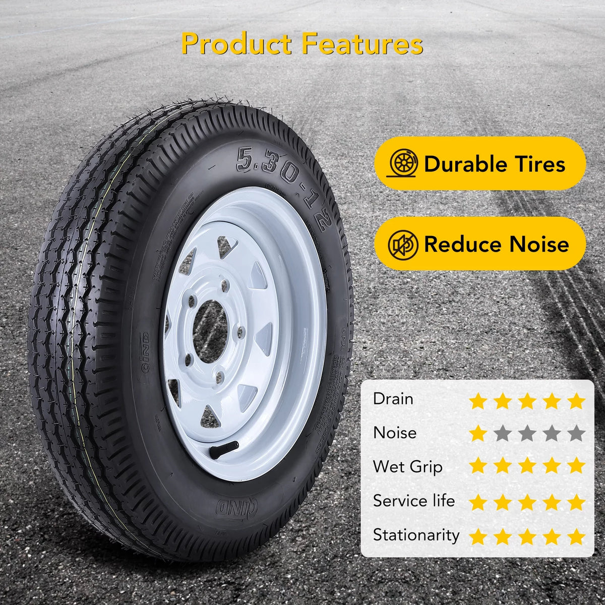 2 Packs 5.30-12 Trailer Tires with 12 inch Rims Q496