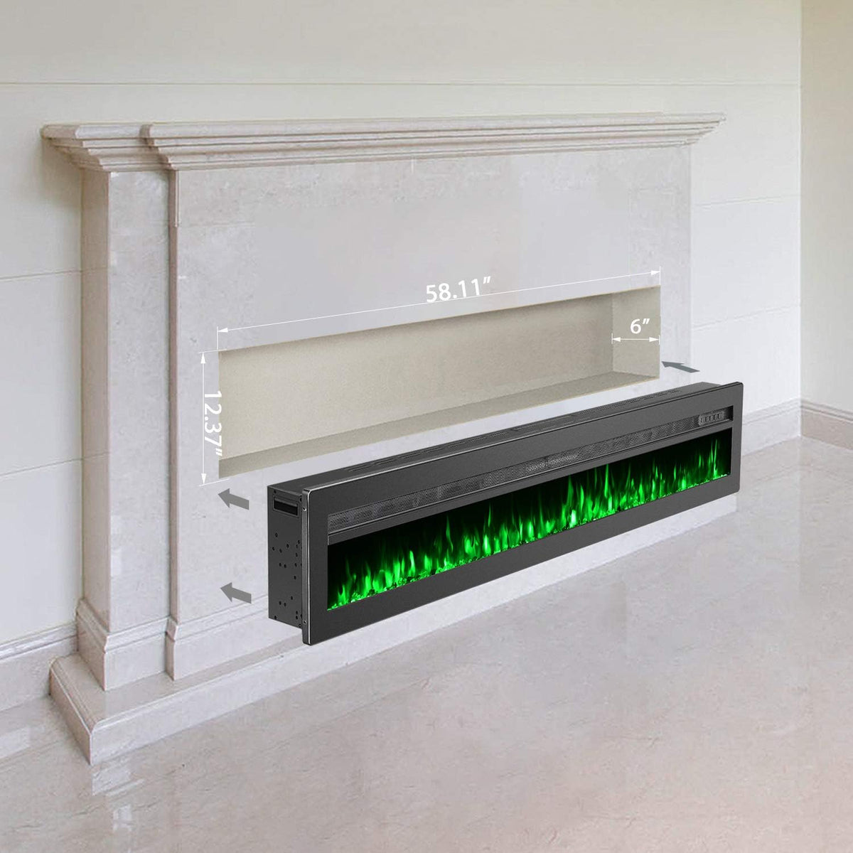 Black 60 Inch Wall Recessed Electric Fireplace with Remote M69644