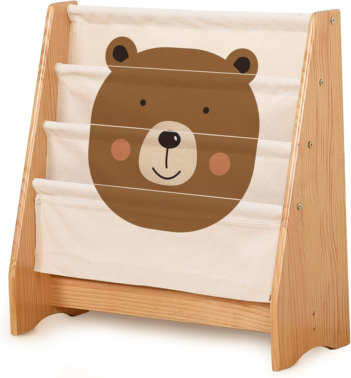 100% Natural Pine Wood Kids 3 Tier Bookcase with Stationery Pocket L7426