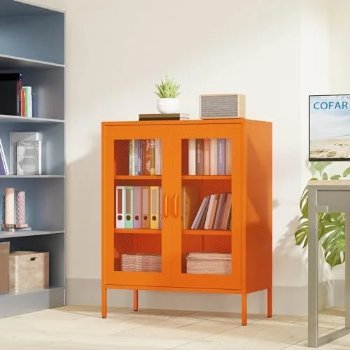 Black Metal 5-Tier Cabinet with Doors and Shelves Z912052