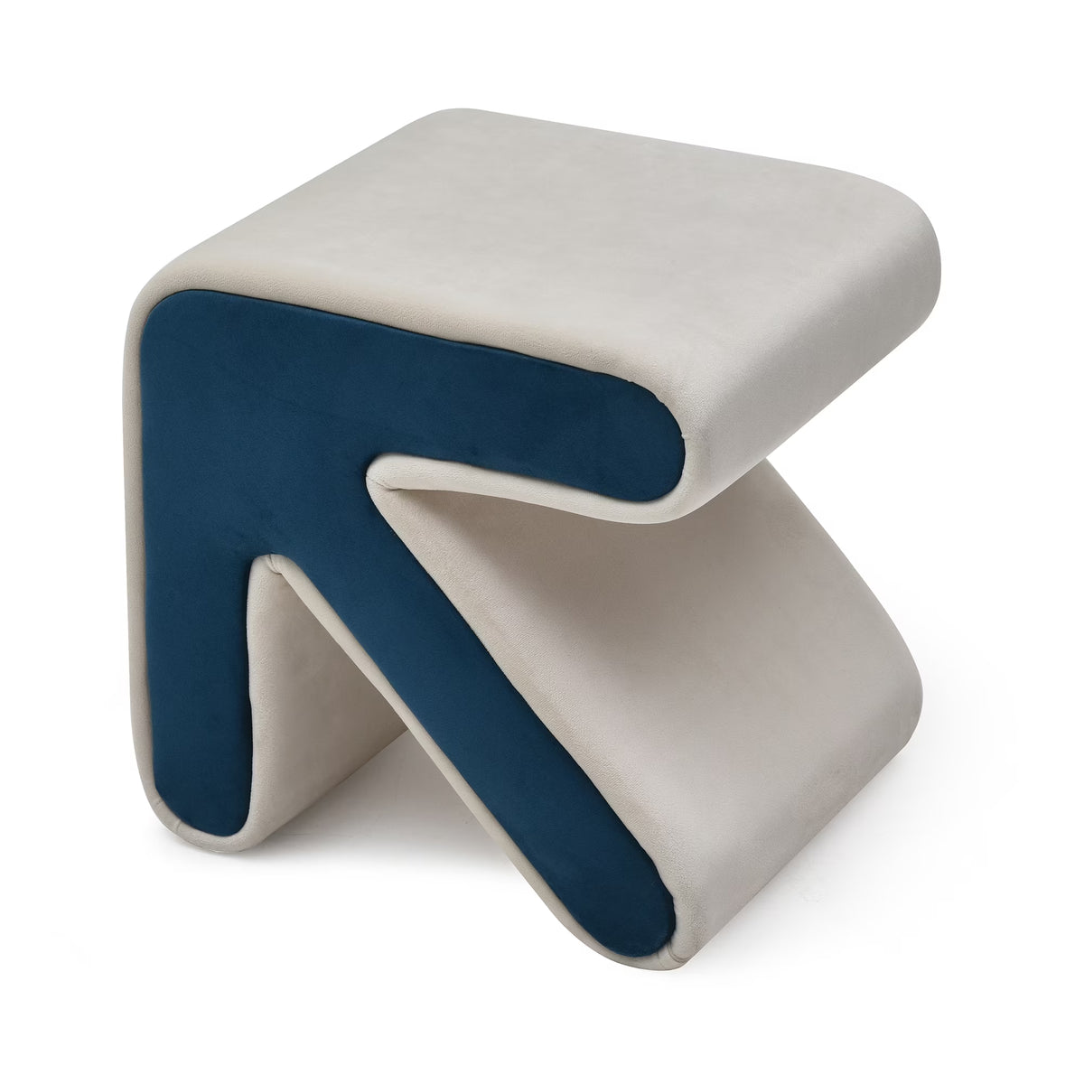 Beige Blue Velvet Ottoman Footstool H68119