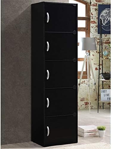 5 Shelf 5 Door Black Bookcase J597551