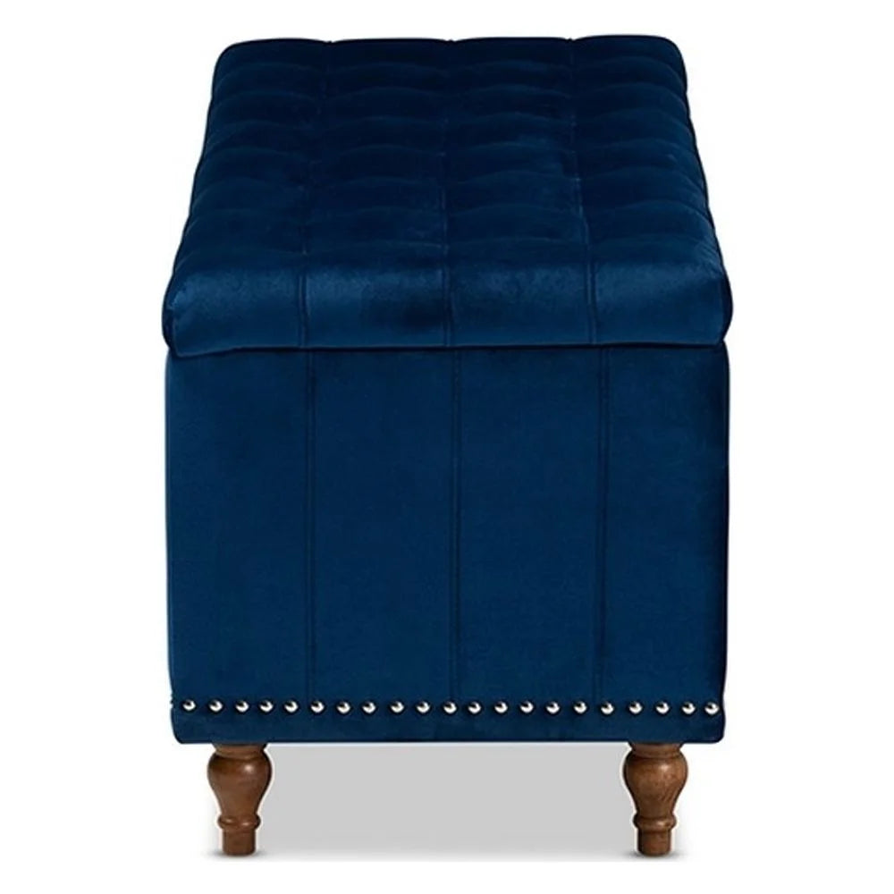 Navy Blue Velvet Button-Tufted Storage Ottoman Bench S111131