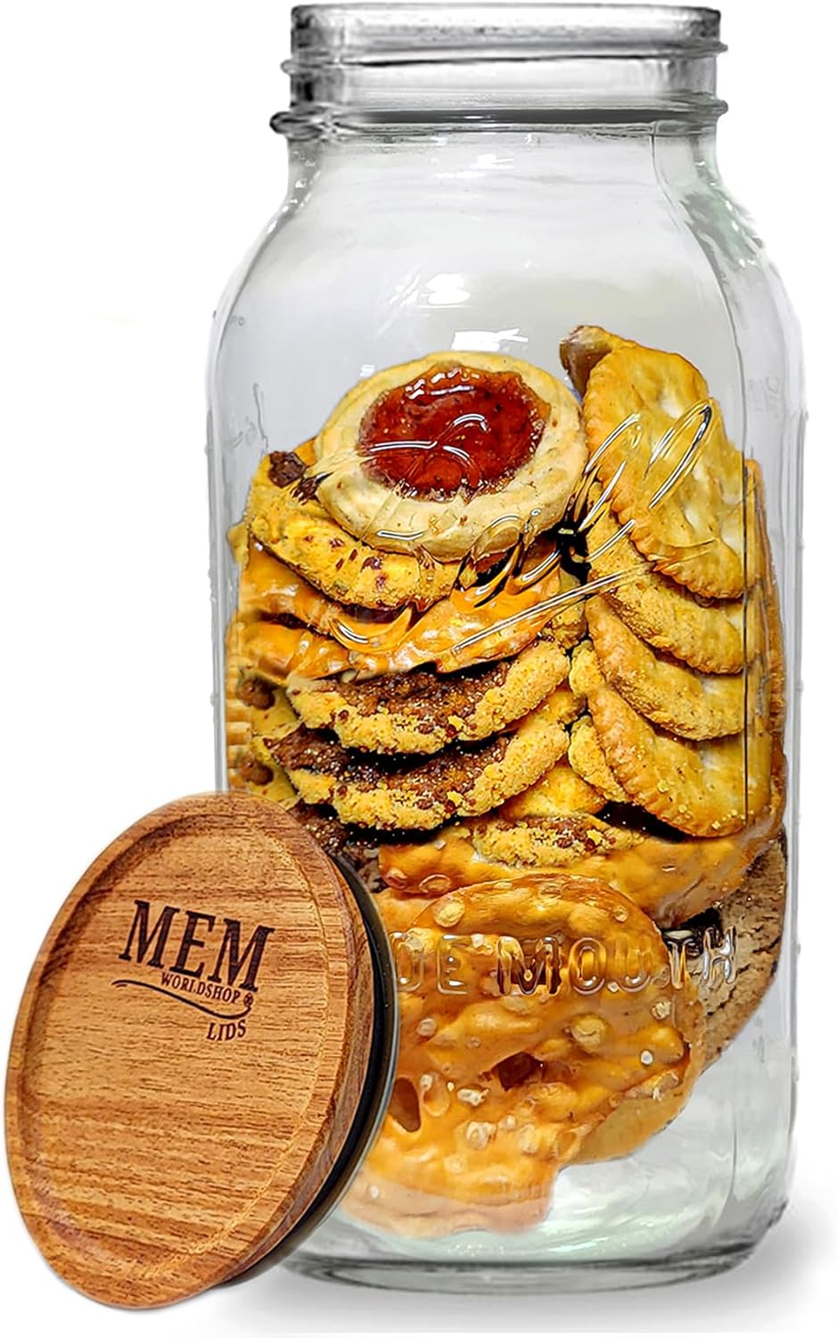 Wide Mouth 64 oz Half Gallon Mason Jar with Wooden Storage Lid V221