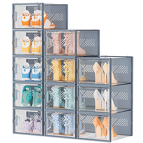 12 Pack Clear Plastic Stackable Shoe Storage Boxes G6070