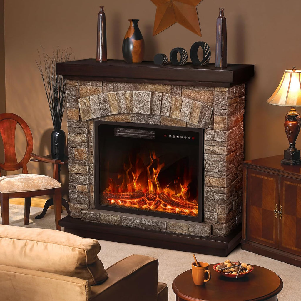 36 inch Freestanding Stone Electric Fireplace Heater TV Stand with Remote Control L313680
