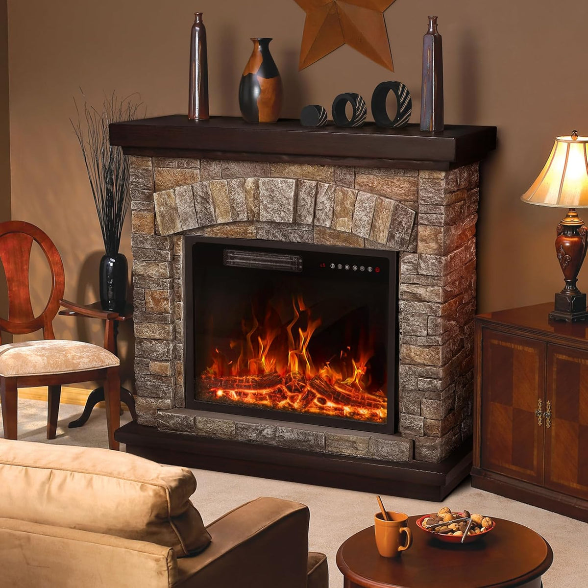 36 inch Freestanding Stone Electric Fireplace Heater TV Stand with Remote Control L313680