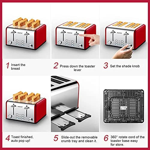 4 Slice Extra Wide Slots Stainless Steel Toaster X7292